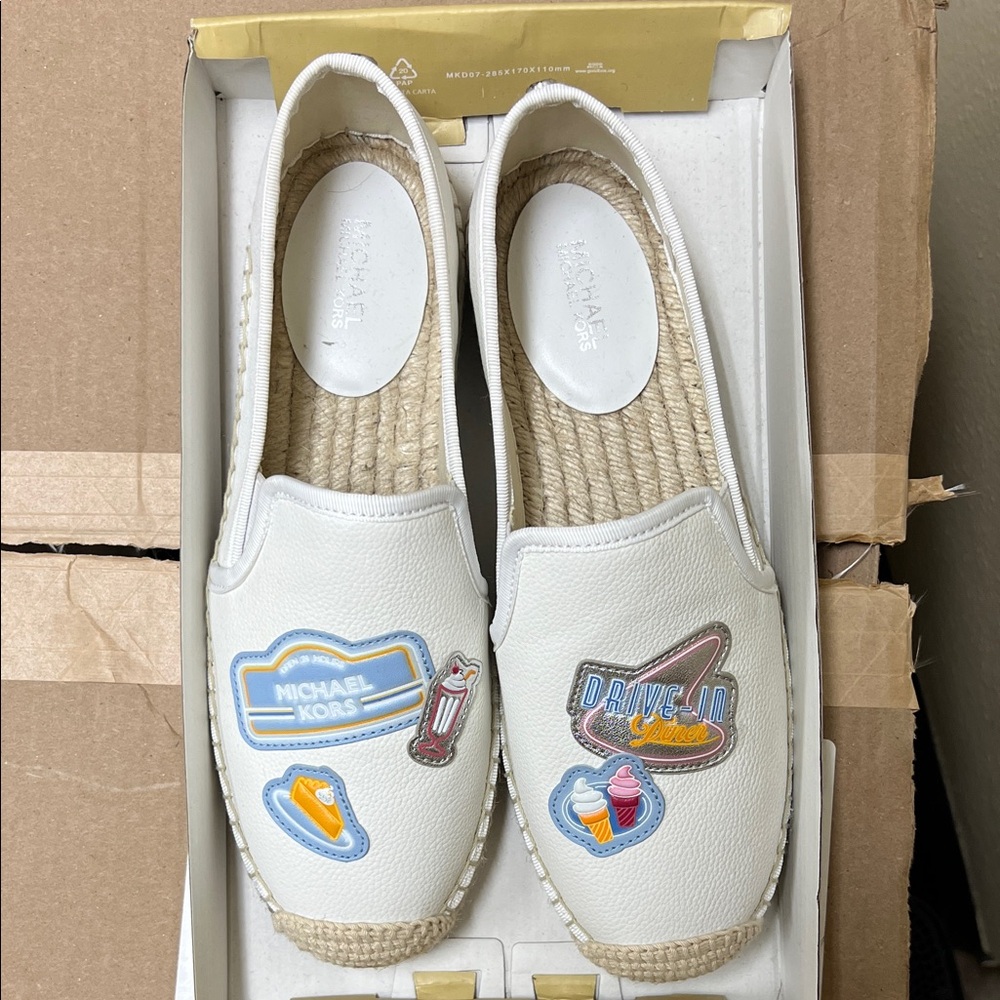 Michael Kors Kids White Slippers with Fun Patches